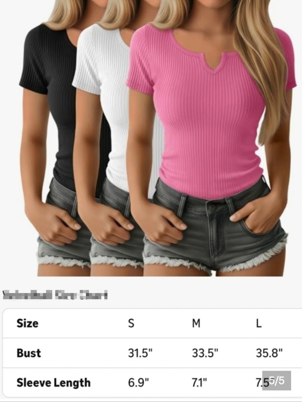 3pk. Ribbed V-Notch Short Sleeve Tops - Picture 5 of 5